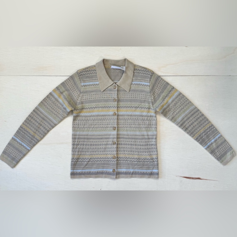 VTG Liz Claiborne Lizwear Merino Wool Blend Fair Isle top Cardigan Australia